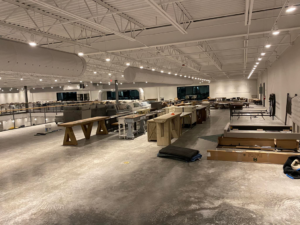 Extensive overhead lighting installed in a multi-level commercial interior by McCormick Wiring Co. LLC in Polkton, NC.