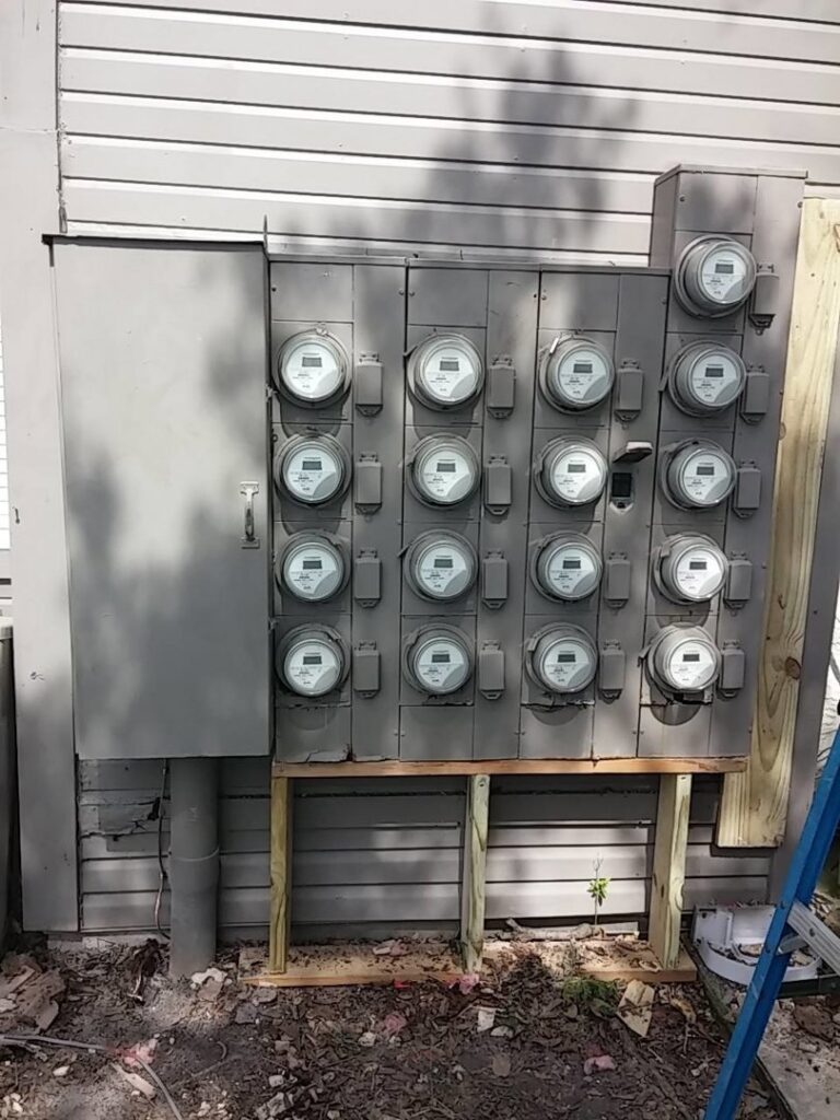 Multiple electrical meters installed or upgraded on a building by Acme Electrical & Ac Services Inc in Tampa, FL.