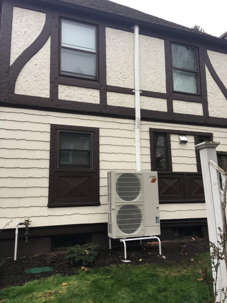 An outdoor multi-zone mini-split condenser unit installed by Call The Bee Plumbing, Heating, Air & Electric in Farmington, CT.