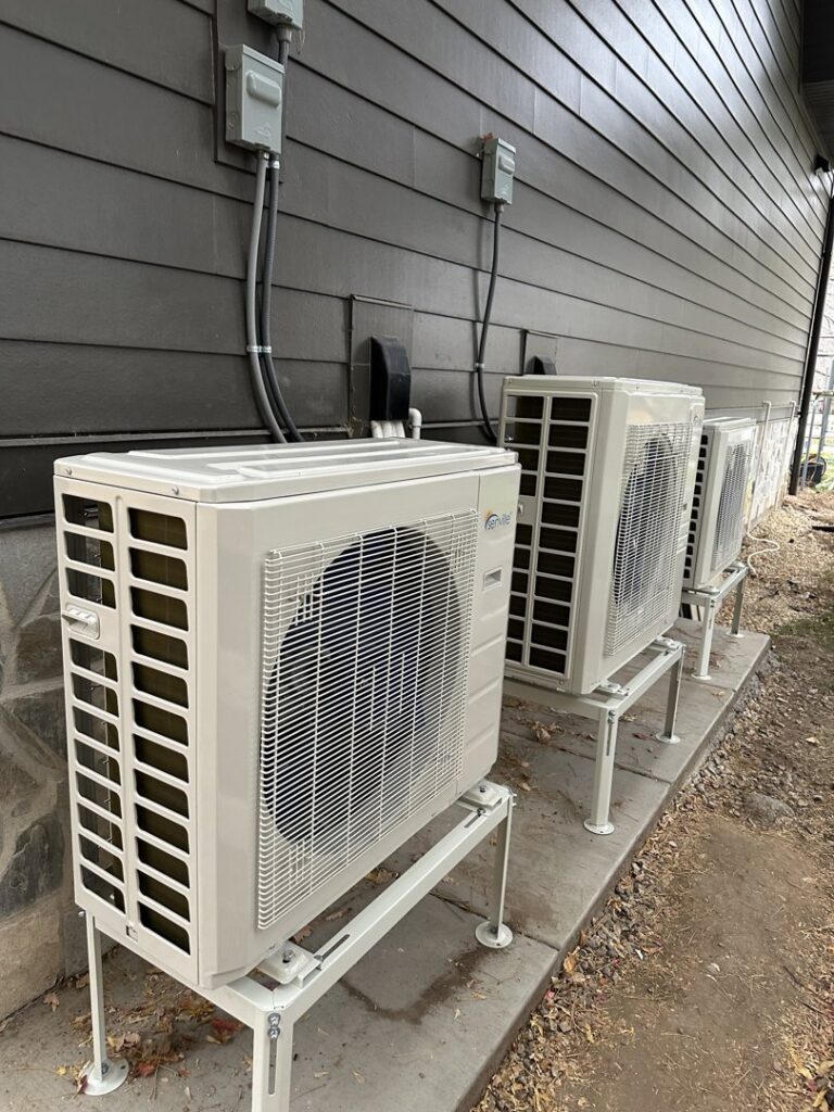 Multiple outdoor multi-zone mini-split HVAC condenser units installed by Cutting Edge HVAC LLC in Orem, UT.