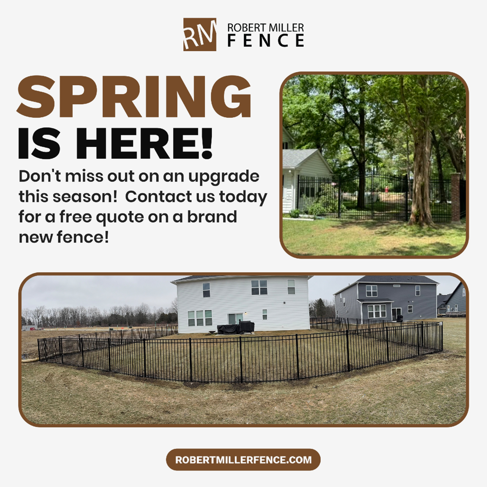Multiple black ornamental fence installations, including a large backyard enclosure by Robert Miller Fence in Indianapolis, IN.