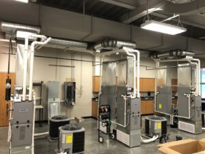 A room showcasing multiple HVAC systems and extensive ductwork installation by R.J. Nelson Co in Council Bluffs, IA.