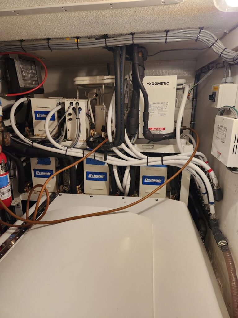 Multiple Cruisair Dometic marine HVAC systems with complex piping installed by Borte Mechanical Services LLC in Chesapeake, VA