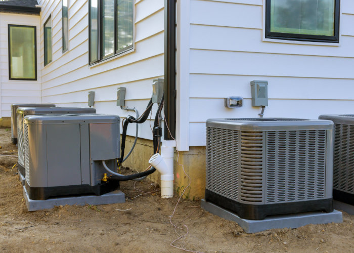 Multiple outdoor AC units installed during new construction by Greater Boston Heating & Air in Boston, MA.