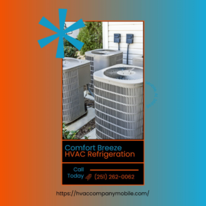 Multiple outdoor HVAC units installed by Comfort Breeze HVAC Refrigeration in Mobile, AL.