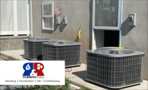 Multiple outdoor HVAC condenser units installed next to a building, showcasing work by R&R Climate Systems in Newark, NJ