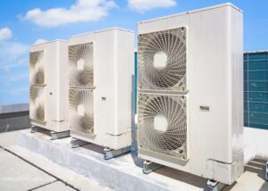 Multiple commercial rooftop air conditioning units installed by Greater Boston Heating & Air in Boston, MA.