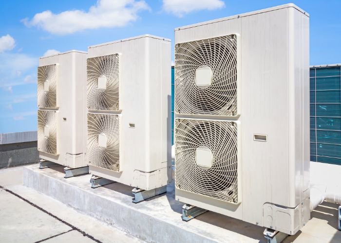 Multiple commercial rooftop air conditioning units installed by Greater Boston Heating & Air in Boston, MA.