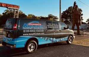 A Musser's Advanced Carpet Care branded service van, ready for carpet cleaning and repair jobs in North Kansas City, MO.