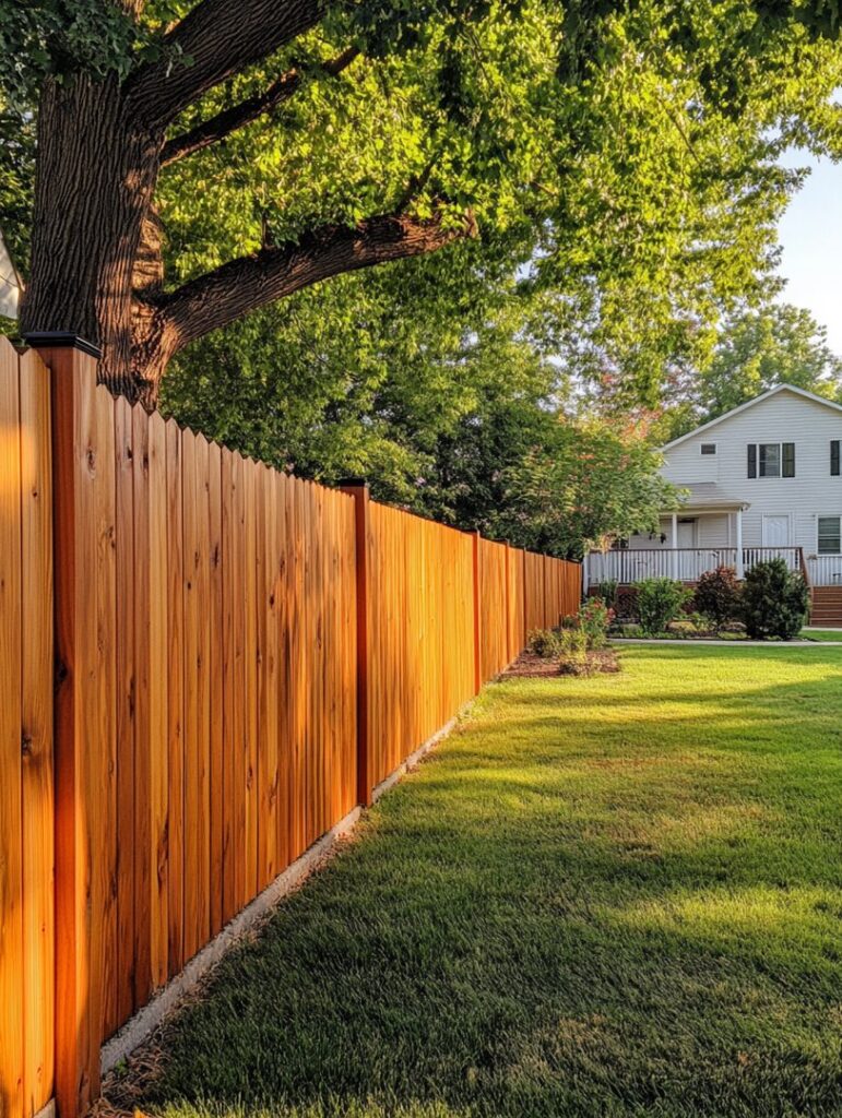 A natural wood privacy fence installed by Lawrence Fence Company in Lawrence, KS.