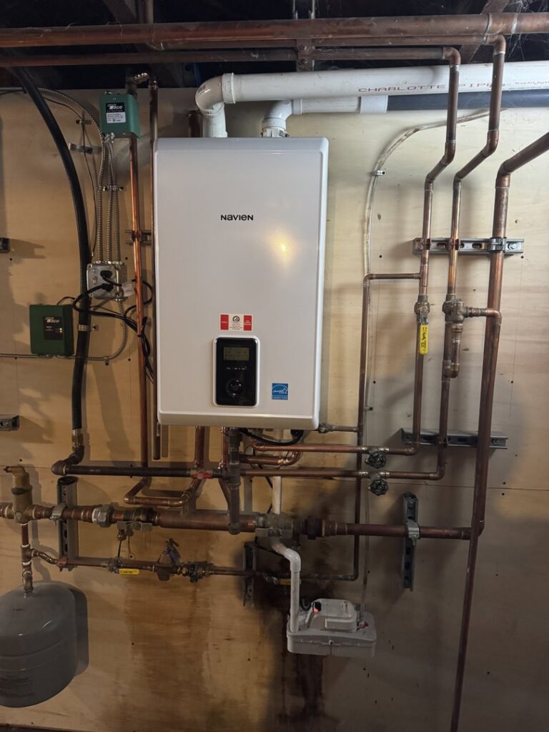 A Navien tankless water heater installation by Russell Climate Solutions in Schenectady, NY.