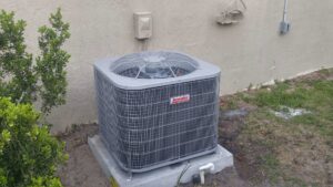 A newly installed Arcadia outdoor HVAC condenser unit by Fernandez HVAC in Alexandria, VA.