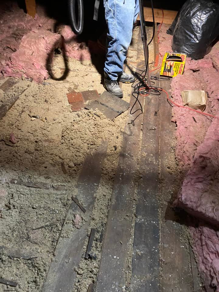 Fresh insulation installed in an attic after wildlife removal and remediation by Eagles Eye Wildlife in Waterbury, CT.