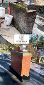A new black chimney cap installed on a brick chimney by Five Star Chimney Repair, an HVAC contractor in Hillsboro, OR.