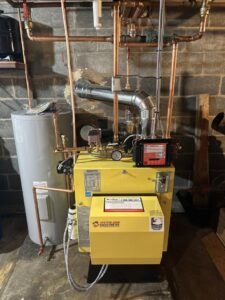 A new boiler and water heater installation with copper piping by Leffler Energy in Lancaster, PA.