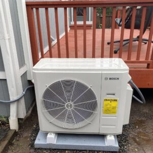 A newly installed Bosch heat pump outdoor unit by JN Heating & Cooling in Eure, NC