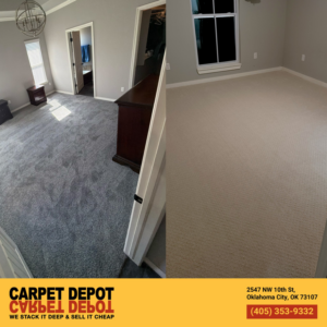 New grey and beige carpet installed in bedrooms by Carpet Depot Okc in Oklahoma City, OK.