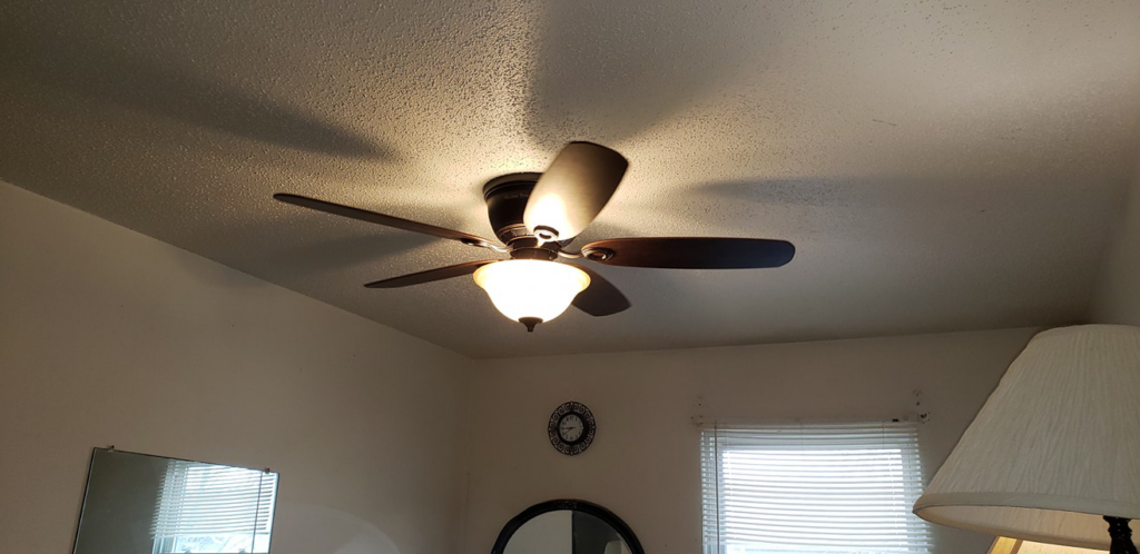 A modern ceiling fan installed in a home by ZAP Electric LLC, serving Greeley, CO.