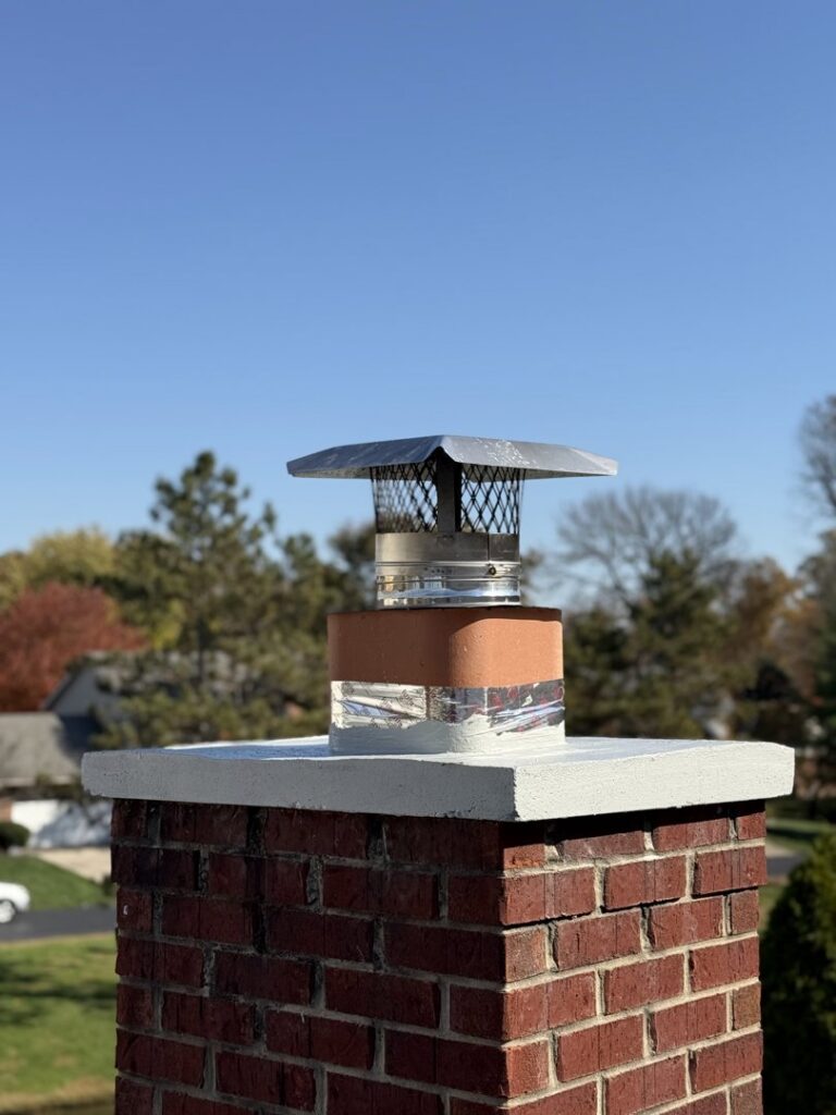 A newly installed chimney cap and liner by Royal Chimney's in Blue Ash, OH.