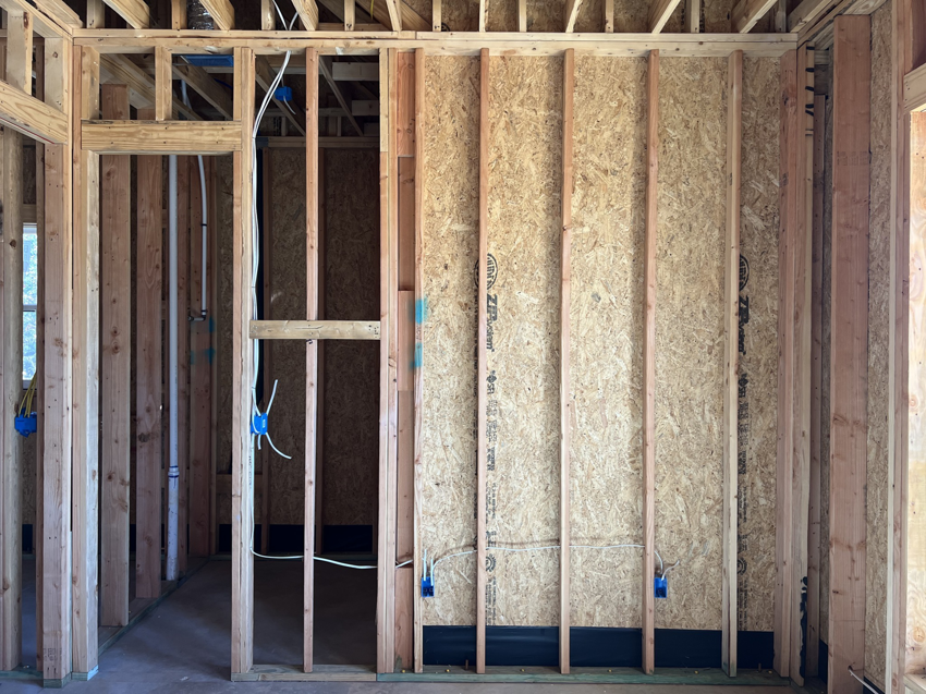 New construction electrical wiring and outlet boxes installed by TJAM Electric in Springtown, TX.