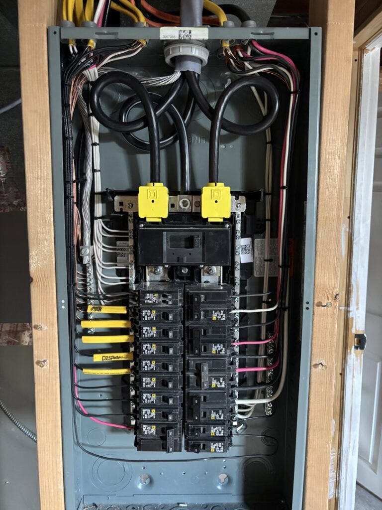 A newly installed electrical breaker panel with organized wiring by Regal Electrical Services in West Jordan, UT.