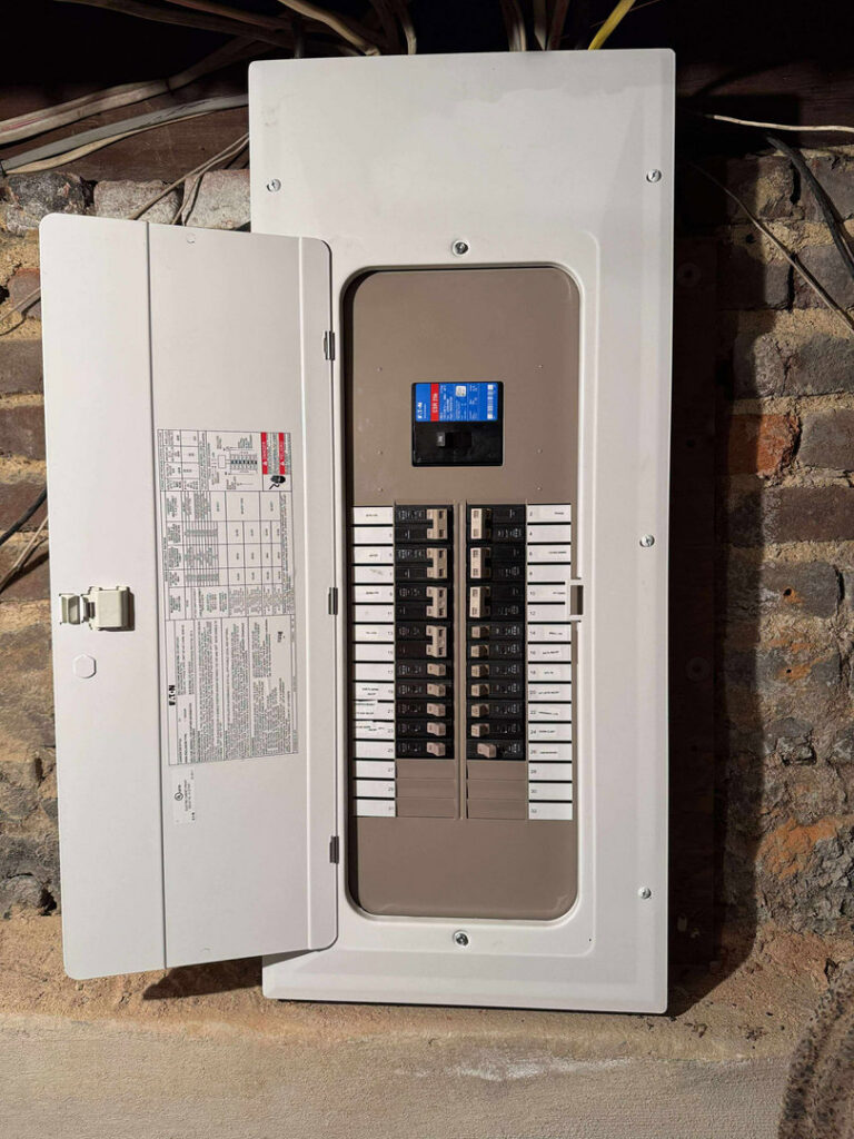 A newly installed and closed electrical panel by Mister Sparky of Greensboro in Greensboro, NC.