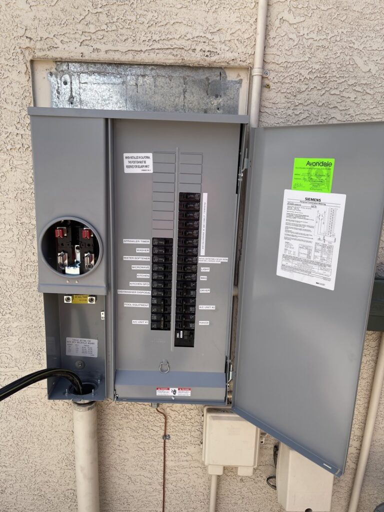 A newly installed electrical service panel and meter by Farris Electric LLC in Glendale, AZ.