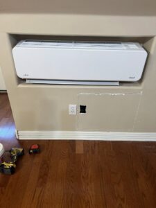 A new Fujitsu mini-split indoor unit installed in a wall niche by Arrow Pro Services in Gilbert, AZ