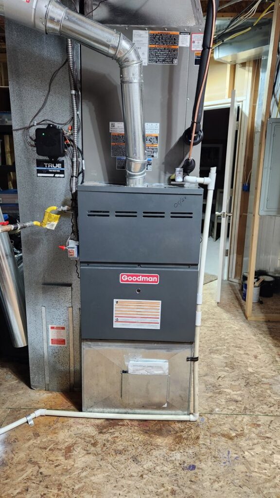 A newly installed furnace and air handler unit by True Heating and Cooling in Greenfield, IN.