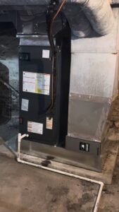 A new furnace and associated ductwork installed in a basement by Buckeye Mechanical Construction in Columbus, OH.