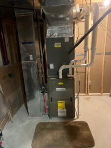 A new furnace and ductwork installation in a residential basement by Airtechservicesohio.com in Columbus, OH