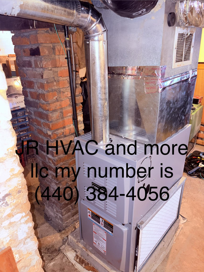A new furnace installation by JR HVAC and More LLC in a basement in Parma, OH.