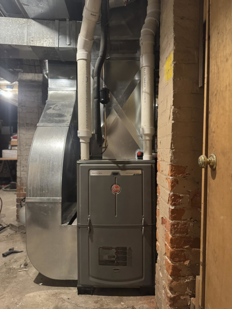 A new furnace and ductwork installation by QC Mechanical, Inc. in Lockport, NY.