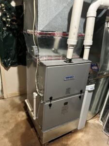 A newly installed furnace and air handler unit by R. Davis Mechanical in Pittsburgh, PA