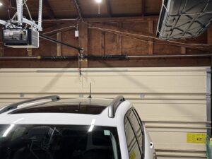 A newly installed garage door opener and torsion spring system by Garage Gecko in Spokane, WA.