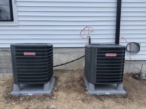 Two new Goodman outdoor air conditioning units installed by Brothers HVAC LLC in Owings Mills, MD