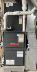 A newly installed Goodman furnace and air handler system with ductwork by MK Home Services in Florence, KY.