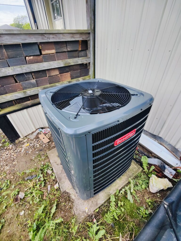 A new Goodman outdoor air conditioning unit installed by Icy Hot HVAC in Spartanburg, SC
