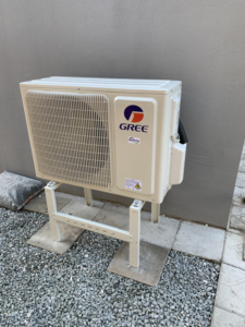 A newly installed GREE mini-split outdoor unit by Kai's Heat & Cool in Naperville, IL