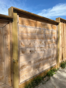 A new horizontal wood fence installation by Castillo Fencing & More in Corpus Christi, TX.