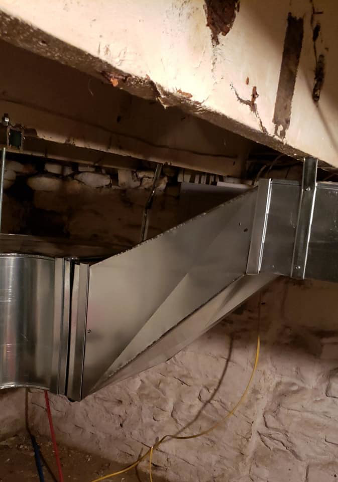 New HVAC ductwork installation in a basement by Neumeyer Mechanical Service in Pittsburgh, PA