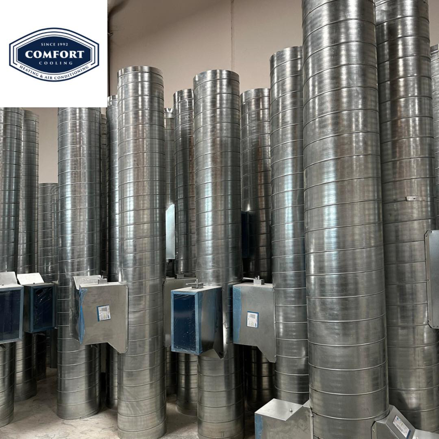 A large stack of new metal HVAC ductwork ready for installation by That HVAC Guy in San Diego, CA