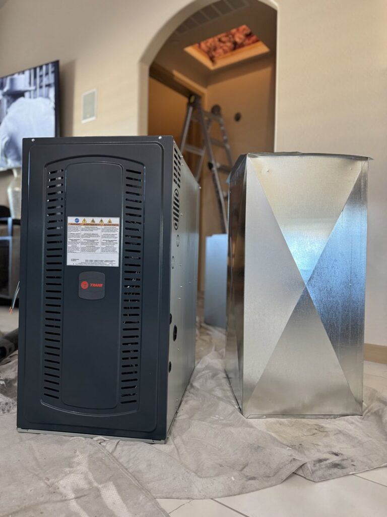 New HVAC furnace and ductwork components ready for installation by Mi Amigo HVAC in Surprise, AZ