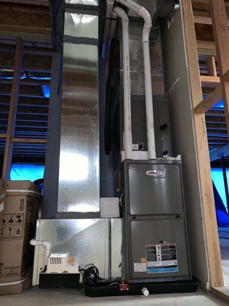 A new HVAC furnace and ductwork installation during construction by Legendary Mechanical LLC in Toms River, NJ.
