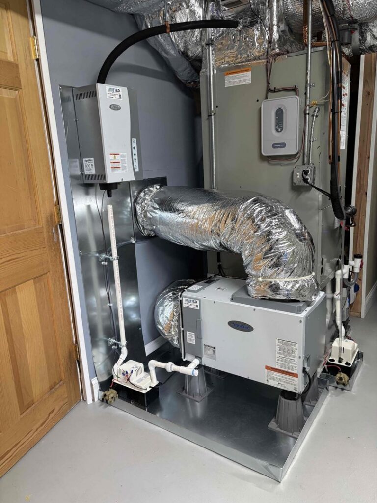 A newly installed HVAC furnace and ductwork system by Unified Home Solutions in Stamford, CT.