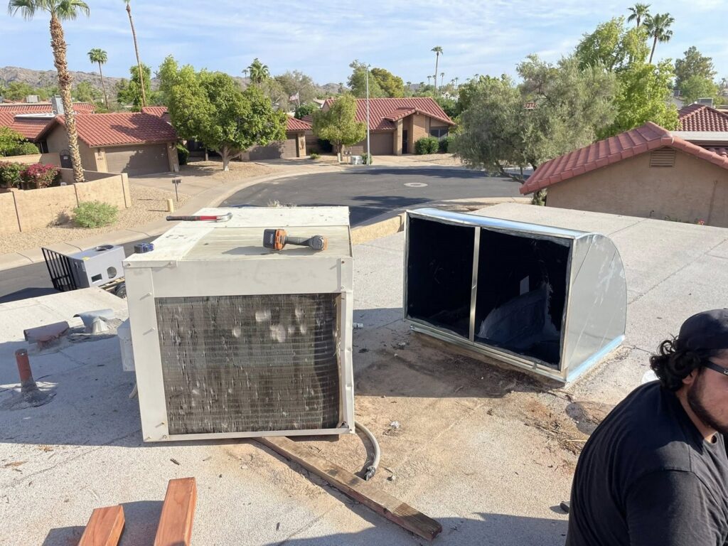 A new HVAC unit loaded on a pickup truck for delivery by Klee's Climate Control in Mesa, AZ.