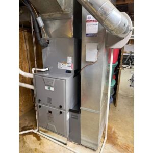 A new indoor furnace unit with connected ductwork installed by S&B heating and cooling in Florence, KY.