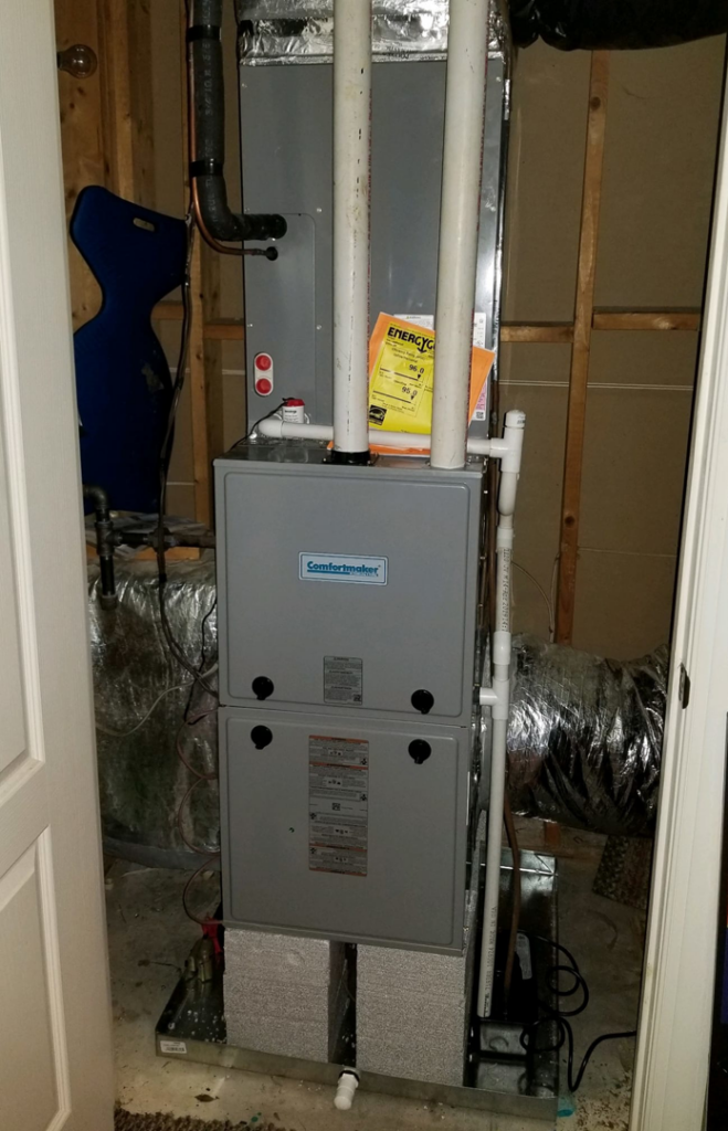 A newly installed indoor HVAC furnace and air handler unit by HD Mechanical Services in Buena Park, CA