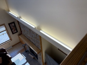 Newly installed linear lighting illuminating a living space by Midway Electric in Columbia, MO