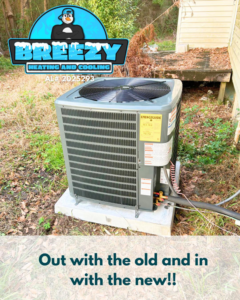 A newly installed outdoor AC unit by Breezy Heating and Cooling in Mobile, AL.